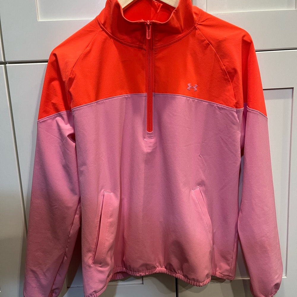 EUC Under Armour Neon Coral and Pink Quarter-Zip Pullover with Pockets
